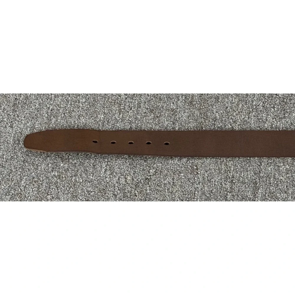 Timberland Mens‎ Brown Genuine Leather Belt Size 36 Brass Buckle Logo Embossed